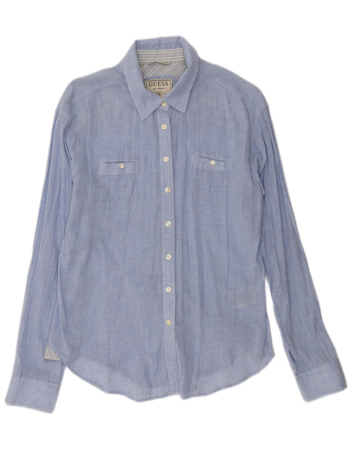 Camisa feminina Guess UK 14 algodão azul médio