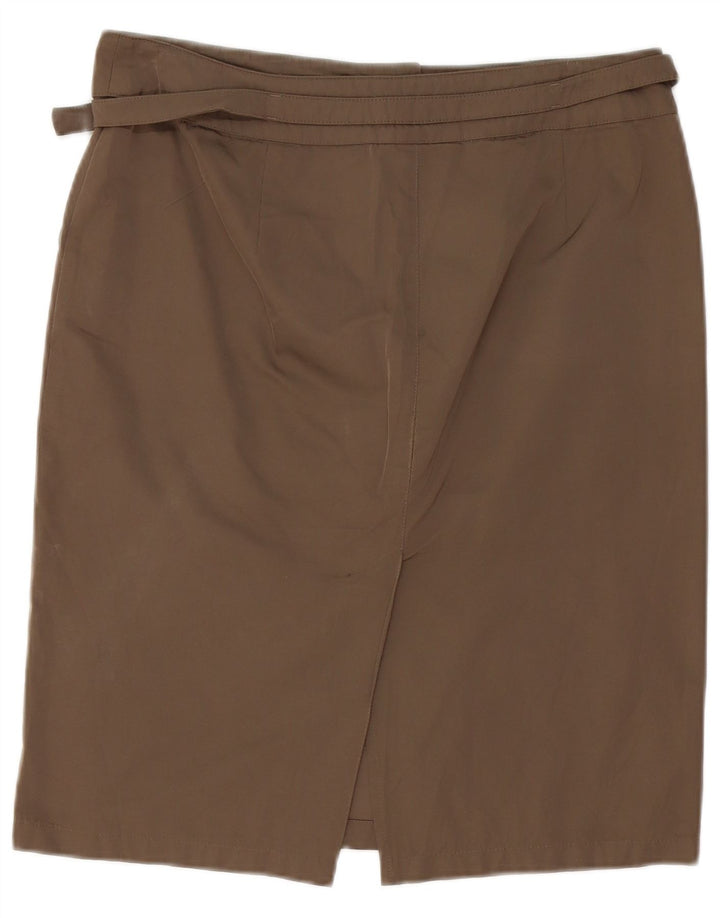 Saia reta feminina Max Mara Reino Unido 12 médio W34 poliéster marrom