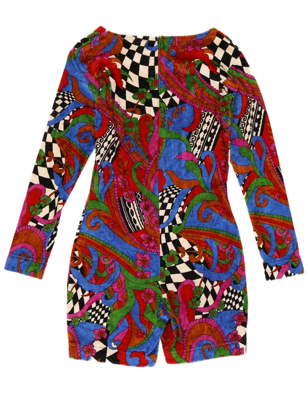 Macacão feminino vintage de veludo Reino Unido 12 Paisley médio multicolorido