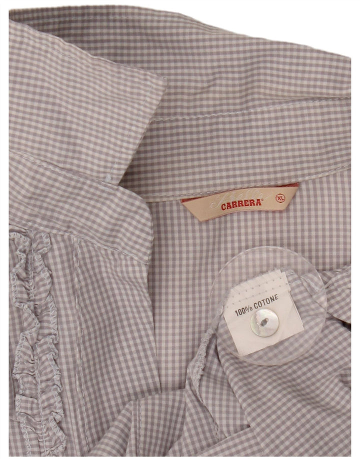 Blusa feminina Carrera Longline com babados na frente Reino Unido 18 XL cinza guingão