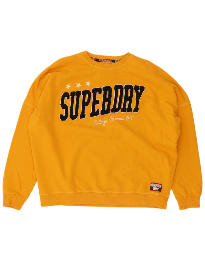 Superdry feminino gráfico oversized moletom jumper UK 12 médio amarelo