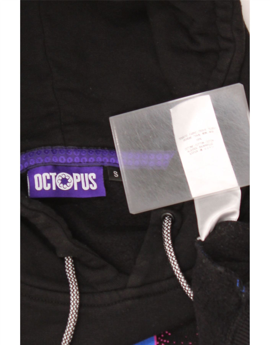 Jumper com capuz gráfico masculino OCTOPUS pequeno algodão colorido preto