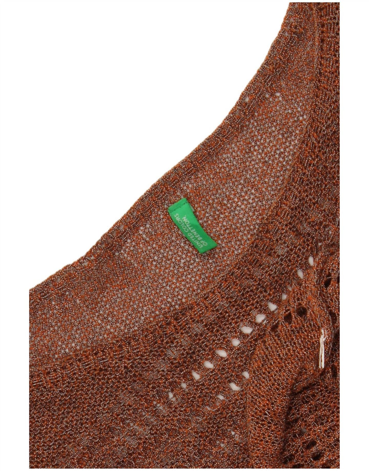 Blusa feminina Benetton Crop Knit Top Reino Unido 12 Médio Marrom