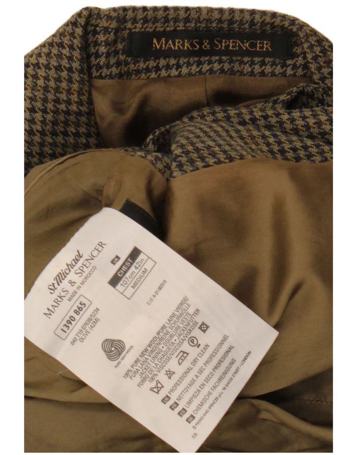 Jaqueta blazer masculina de 2 botões Marks & Spencer UK 42 grande cáqui houndstooth