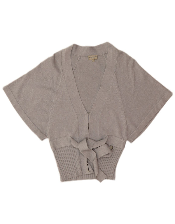 Suéter cardigã feminino de manga curta Karen Millen EUA 1 XS prata viscose
