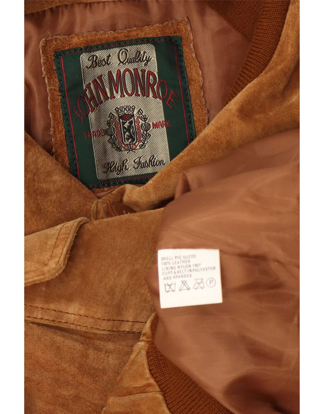 Jaqueta bomber masculina de camurça John Monroe Reino Unido 40 grande couro marrom