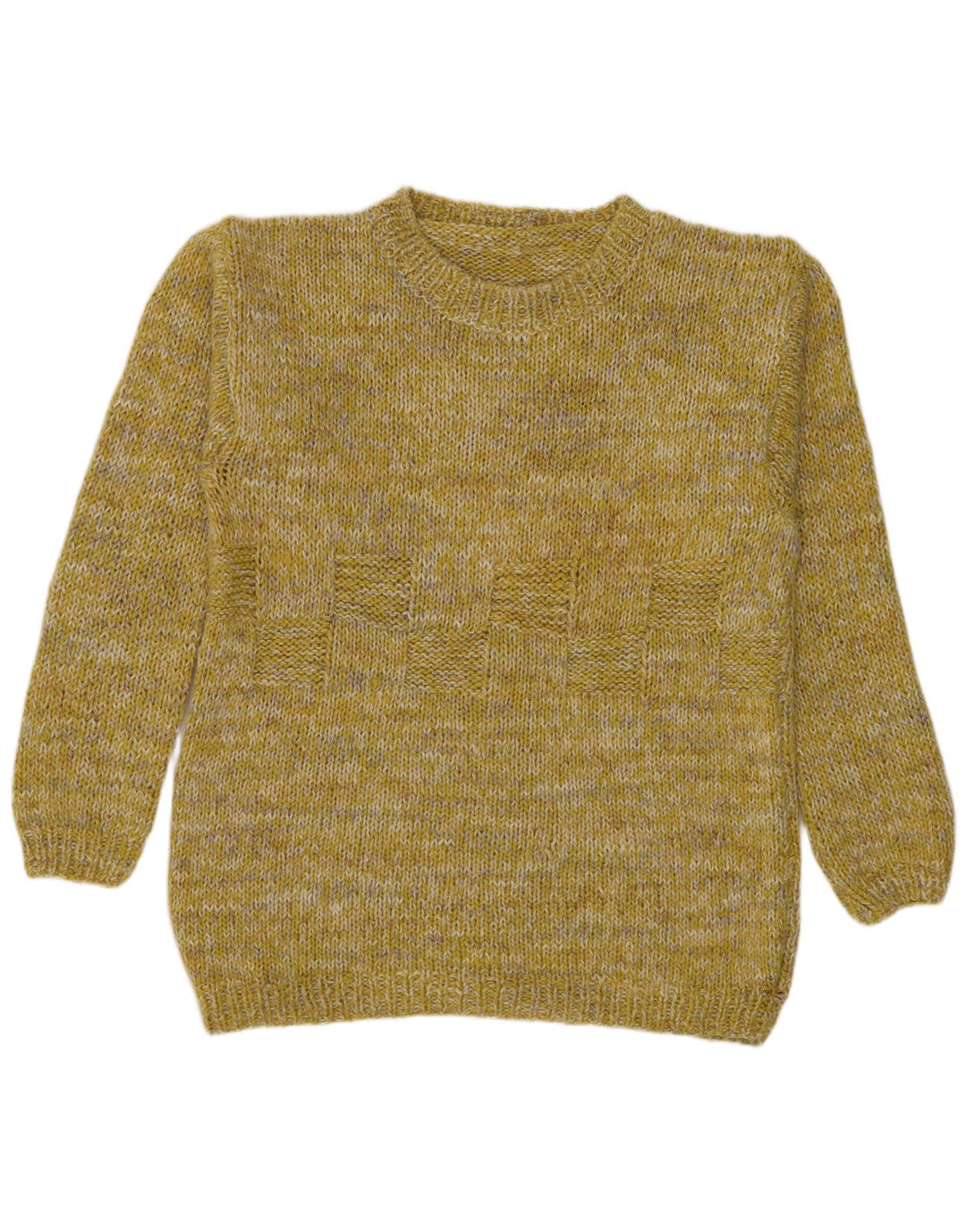 Suéter vintage masculino com gola canoa, amarelo médio manchado