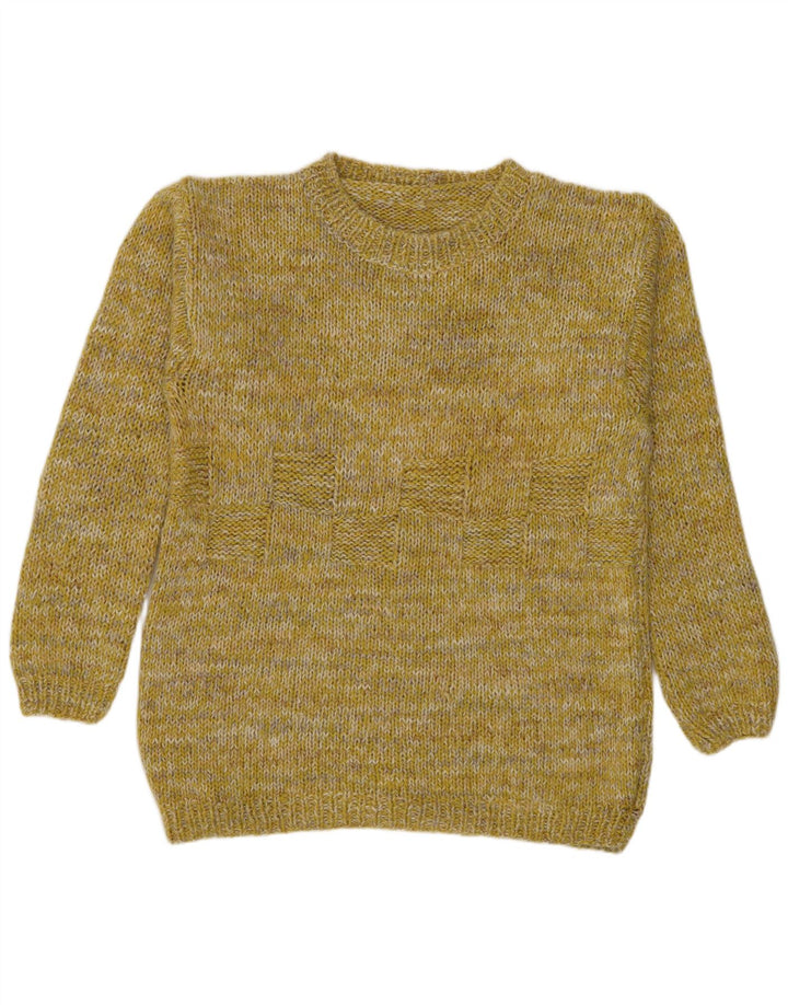 Suéter vintage masculino com gola canoa, amarelo médio manchado