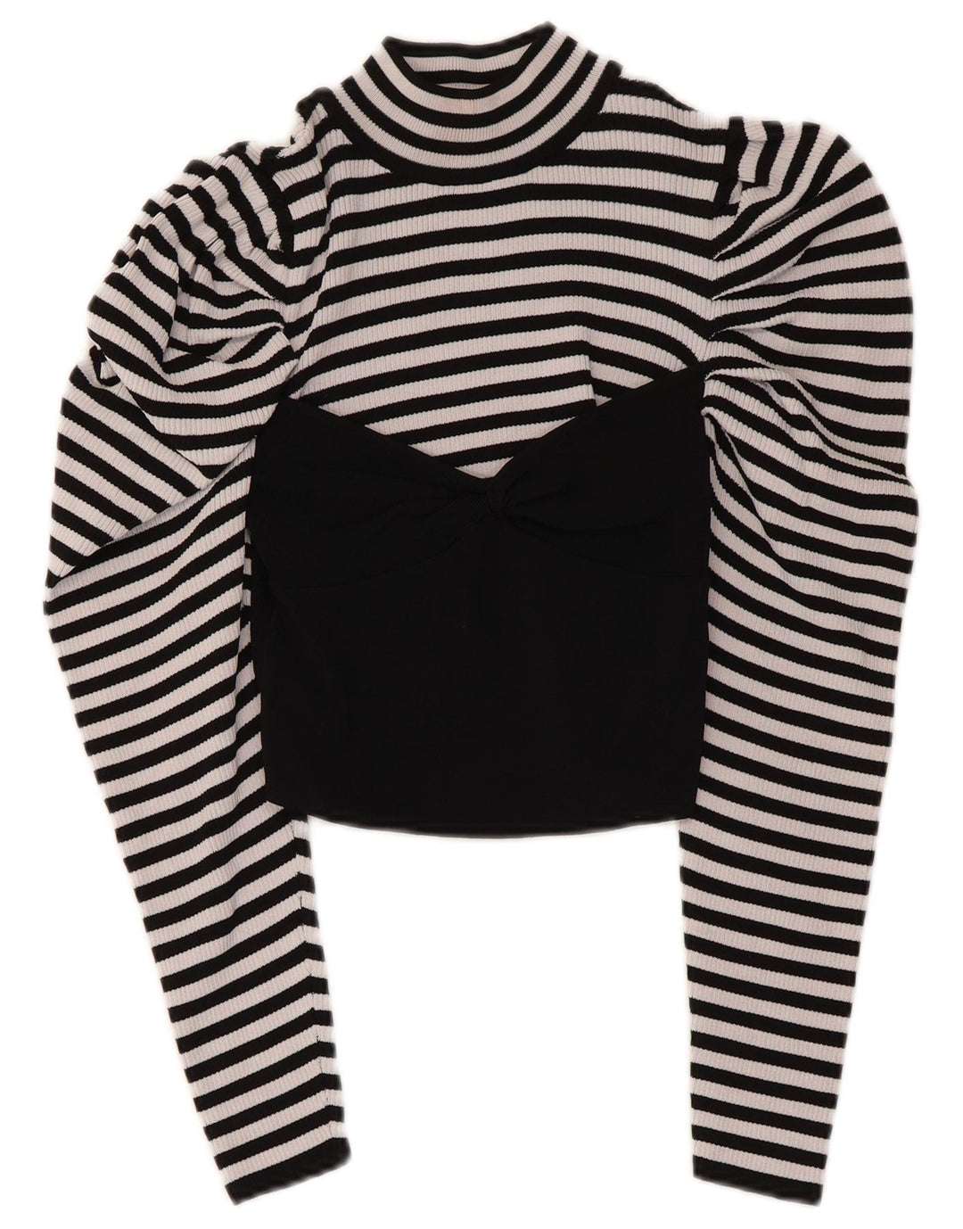 Zara Top curto feminino manga comprida Reino Unido 12 viscose listrada preta média