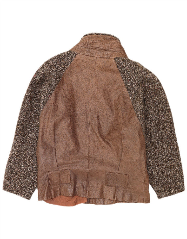 Couro bomber feminino vintage Reino Unido 16 grande couro marrom colorblock