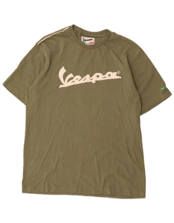 Camiseta gráfica masculina Vespa Top 2XL algodão cáqui