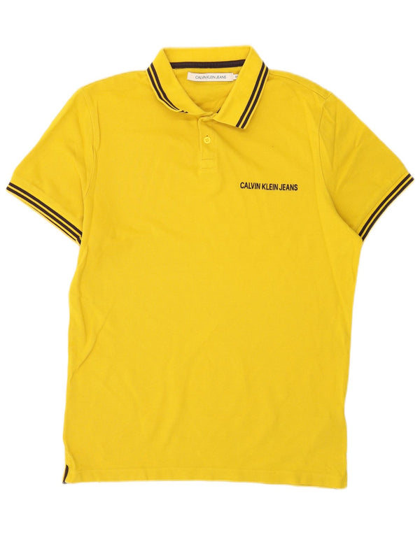 Camisa polo masculina Calvin Klein Jeans média listrada amarela de algodão