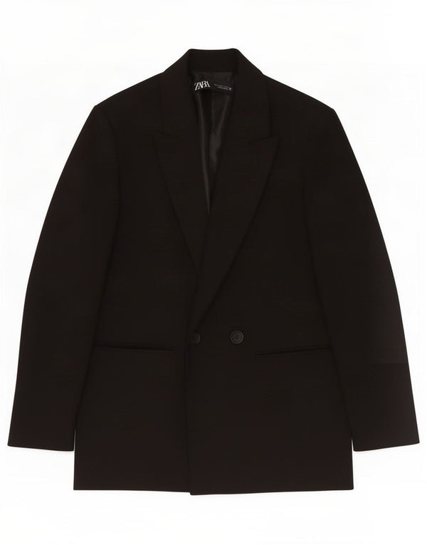 Zara Mens Double Breasted Blazer Jacket UK 36 Pequeno Poliéster Preto