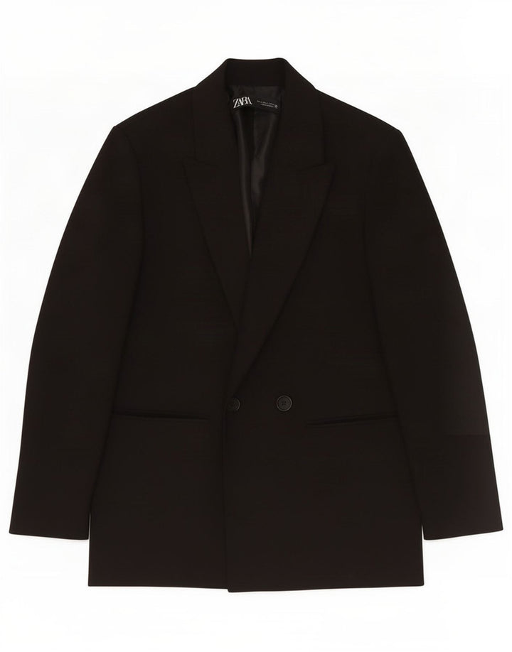Zara Mens Double Breasted Blazer Jacket UK 36 Pequeno Poliéster Preto