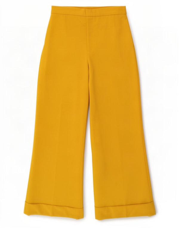Zara Calça feminina casual de perna larga médio W28 L30 poliéster amarelo