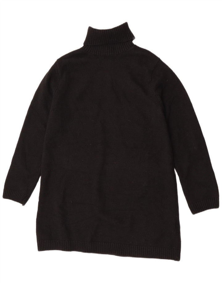 Suéter feminino Zara Longline com gola redonda Reino Unido 14 poliéster preto médio