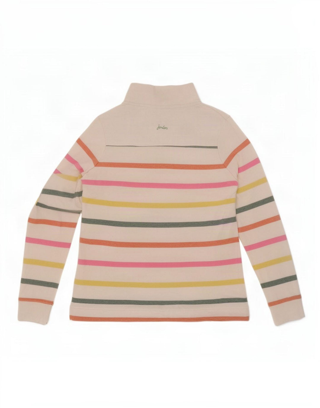 Suéter feminino Joules com gola redonda e botão UK 10 listrado branco pequeno