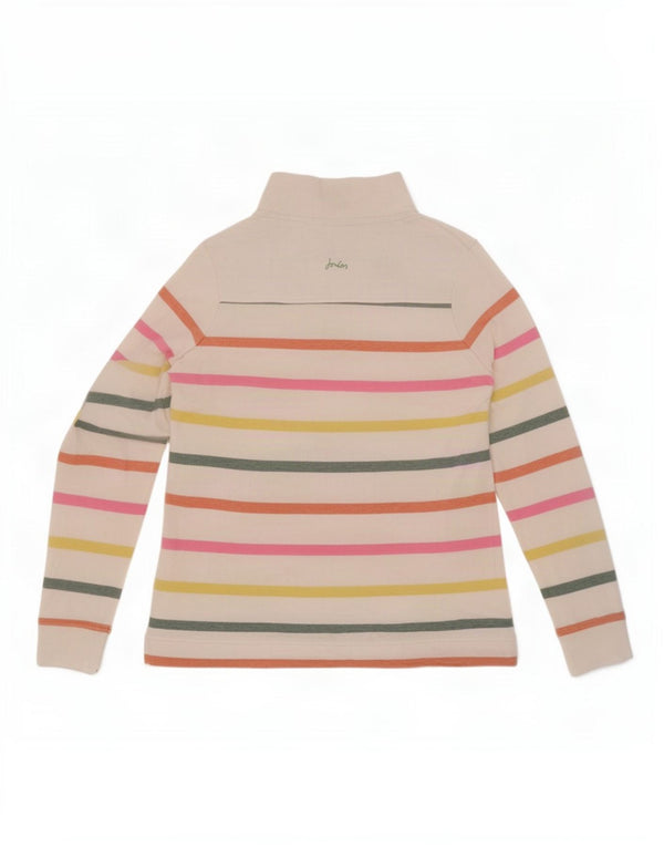 Suéter feminino Joules com gola redonda e botão UK 10 listrado branco pequeno