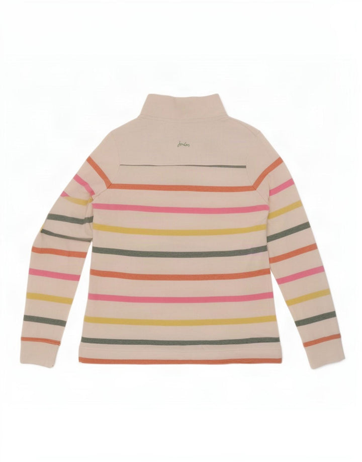 Suéter feminino Joules com gola redonda e botão UK 10 listrado branco pequeno