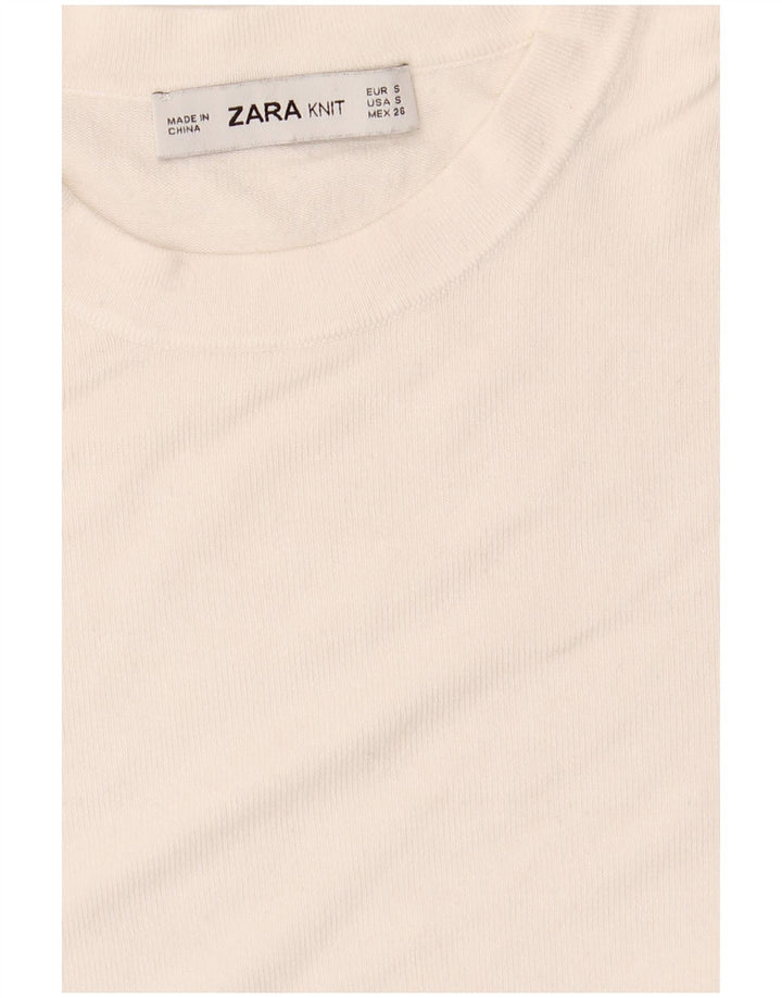 Zara Suéter feminino cropped com gola redonda Reino Unido 10 pequeno branco