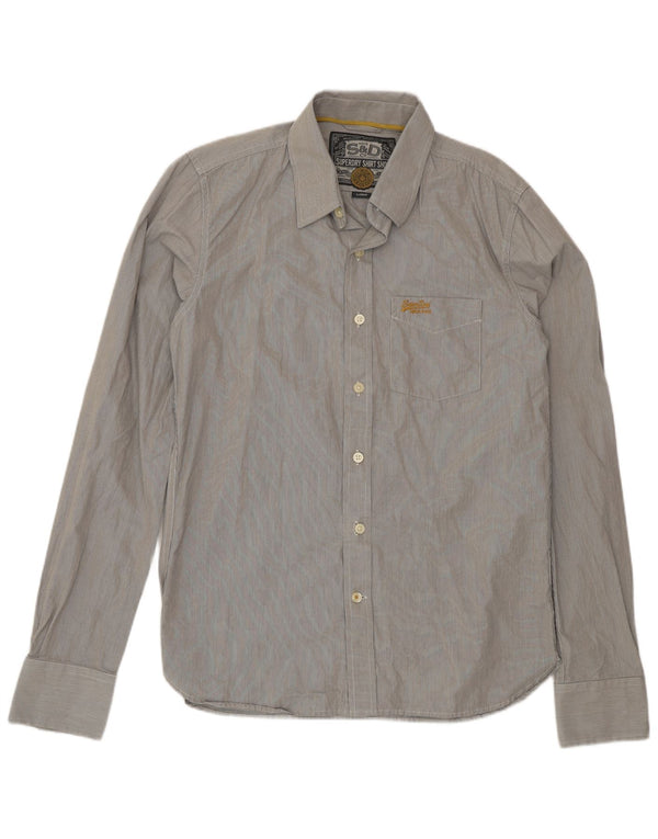 Camisa masculina Superdry grande algodão listrado cinza