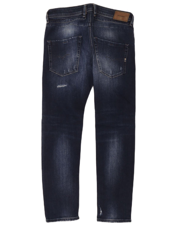 Diesel Mens Belther Distressed Tapered Slim Jeans W32 L30 Azul Algodão