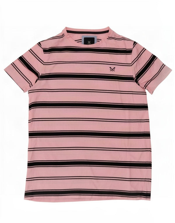 Camiseta masculina Crew Clothing Top médio algodão listrado rosa