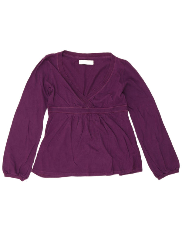 Top feminino Zara manga comprida UK 14 grande algodão roxo