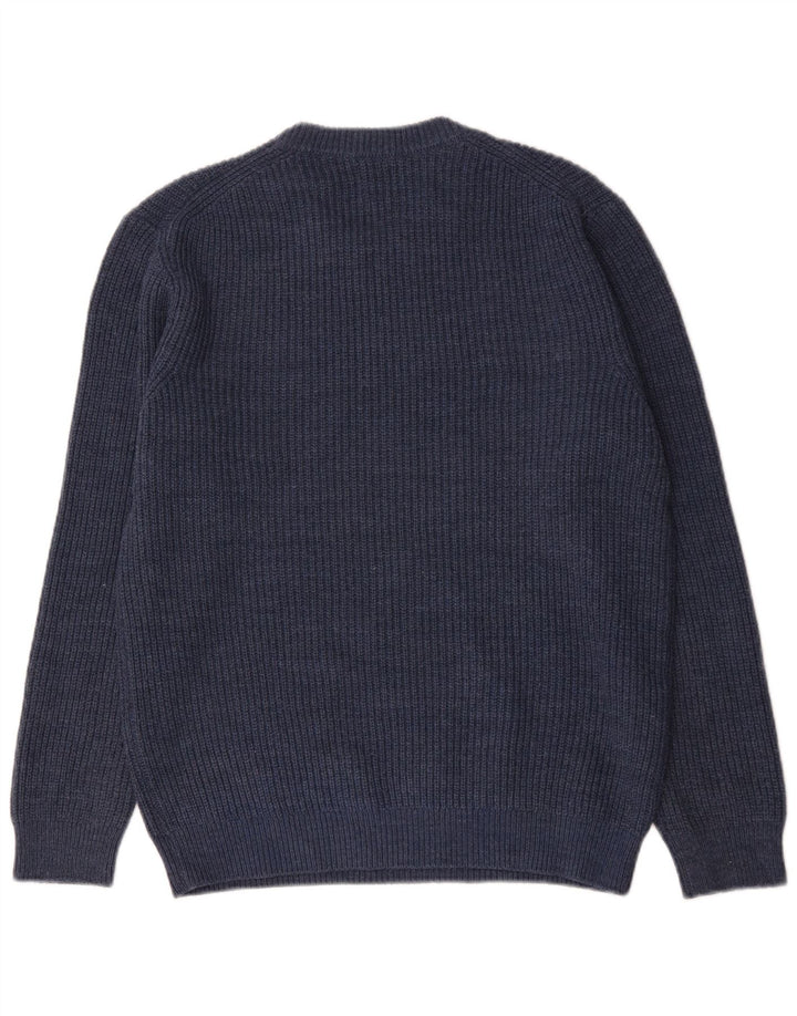 Zara Suéter masculino com gola redonda grande acrílico azul