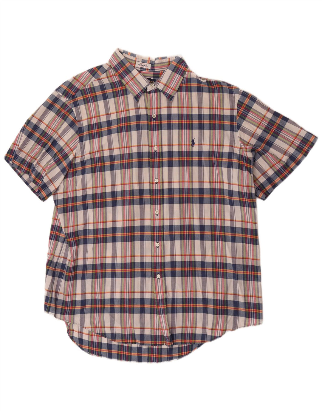 Polo Ralph Lauren Camisa masculina de manga curta 2XL algodão xadrez multicolorido