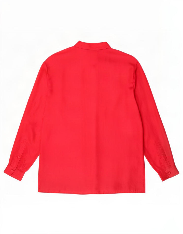 Blusa de camisa oversized feminina vintage Reino Unido 10 seda vermelha pequena