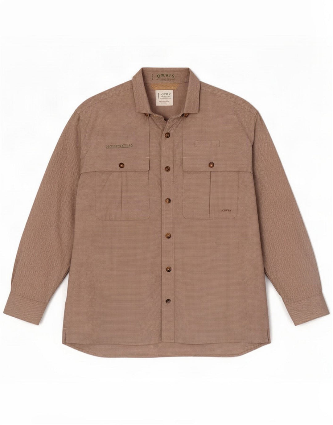 Orvis Camisa de viagem masculina grande poliéster guingão bege