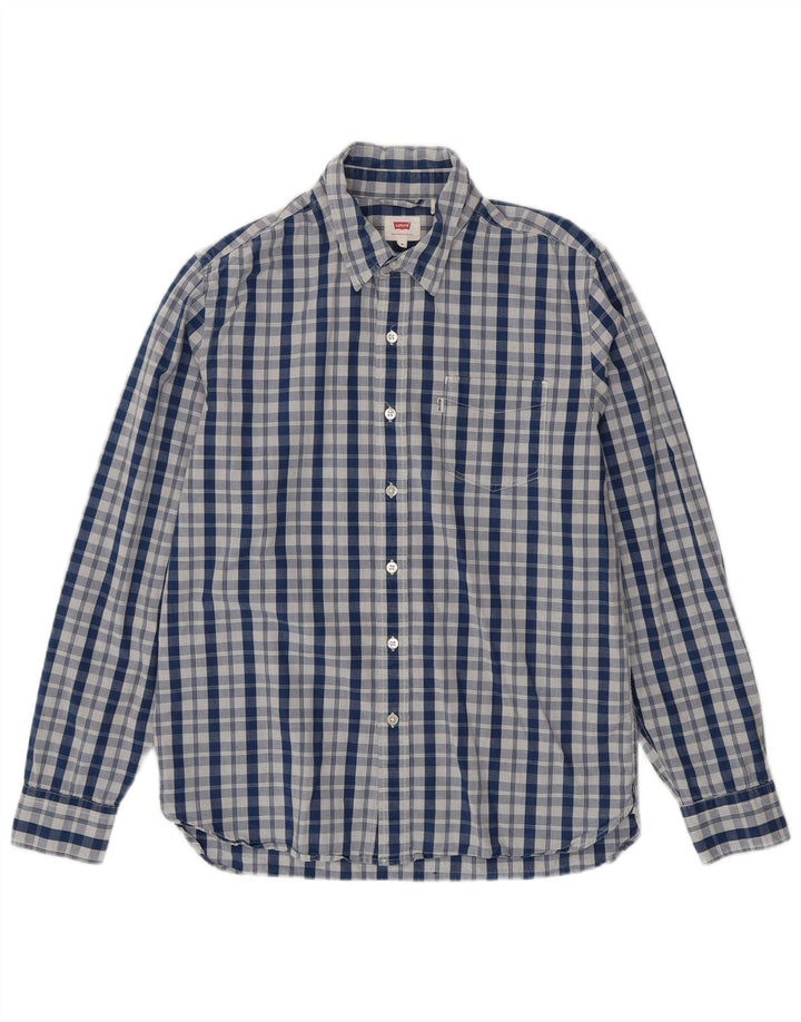 Camisa masculina LEVI'S de algodão xadrez azul médio