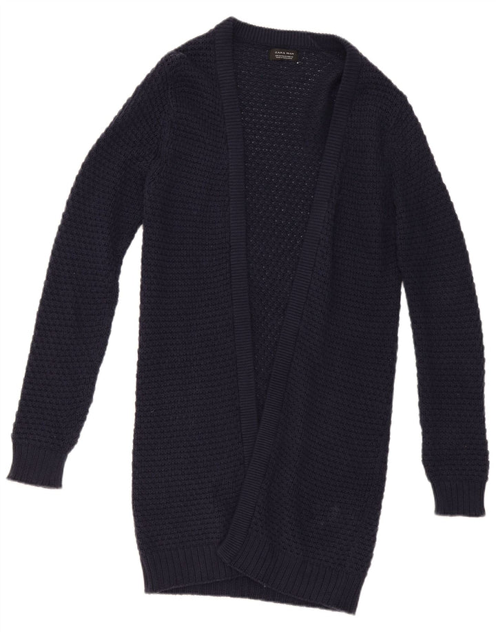 Suéter cardigã masculino aberto ZARA algodão azul marinho médio