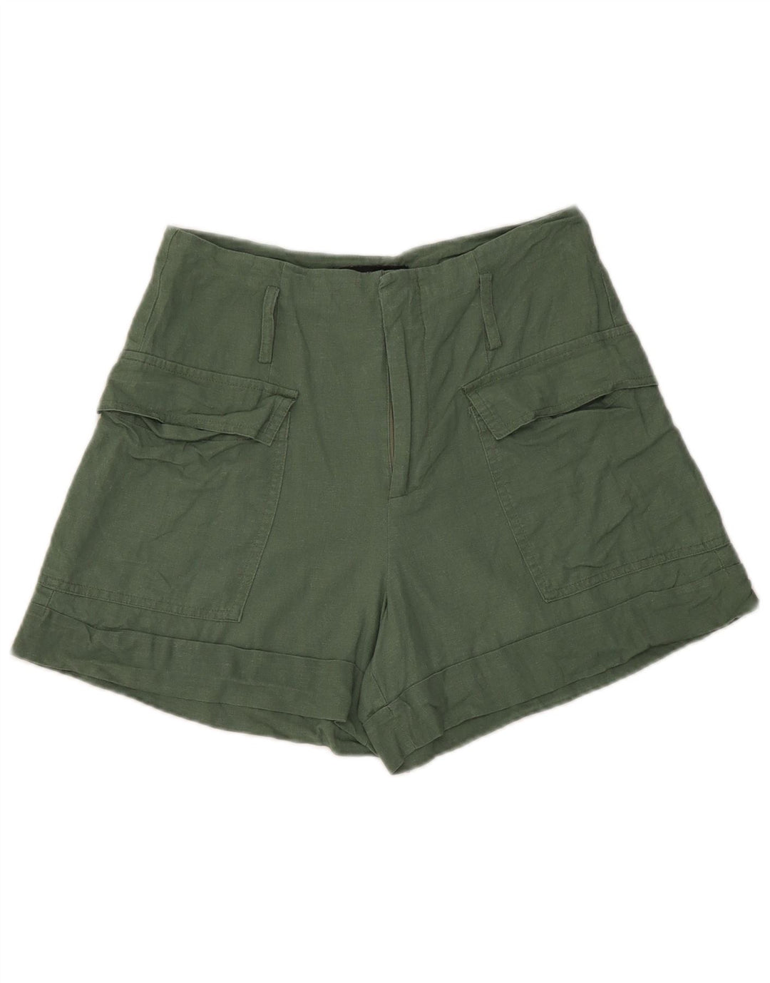 Shorts cargo feminino Zara pequeno W26 linho verde