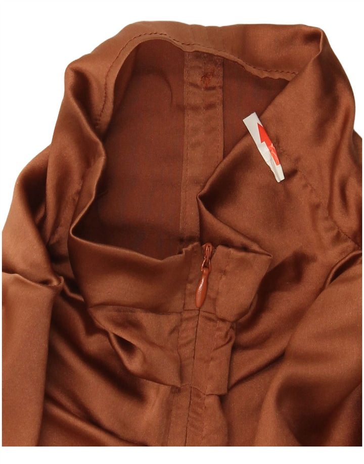 Blusa feminina de manga comprida ALYSI UK 10 pequena seda marrom