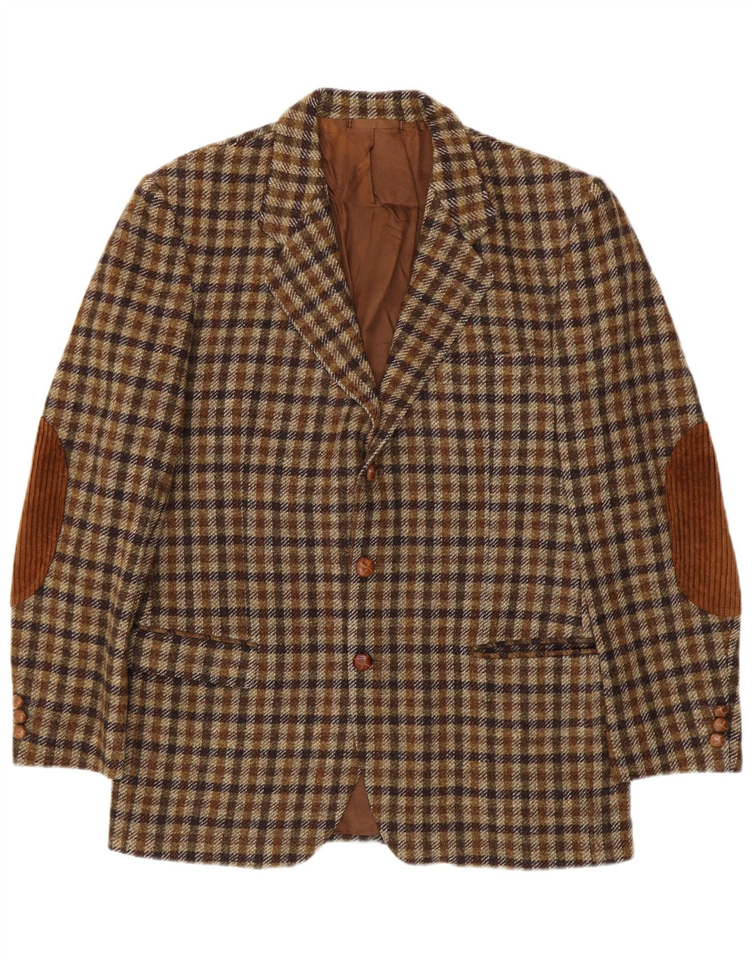 Jaqueta blazer masculina de 3 botões Egon Von Furstenberg UE 50 grande marrom guingão