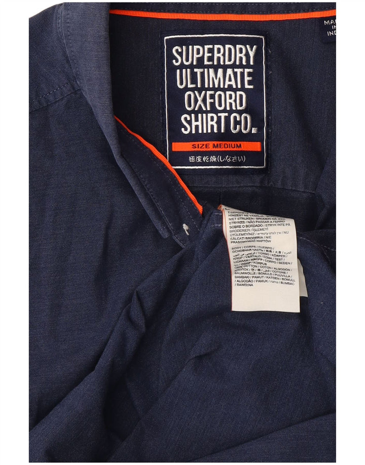 Camisa masculina SUPERDRY de manga curta com ajuste regular, algodão azul marinho médio