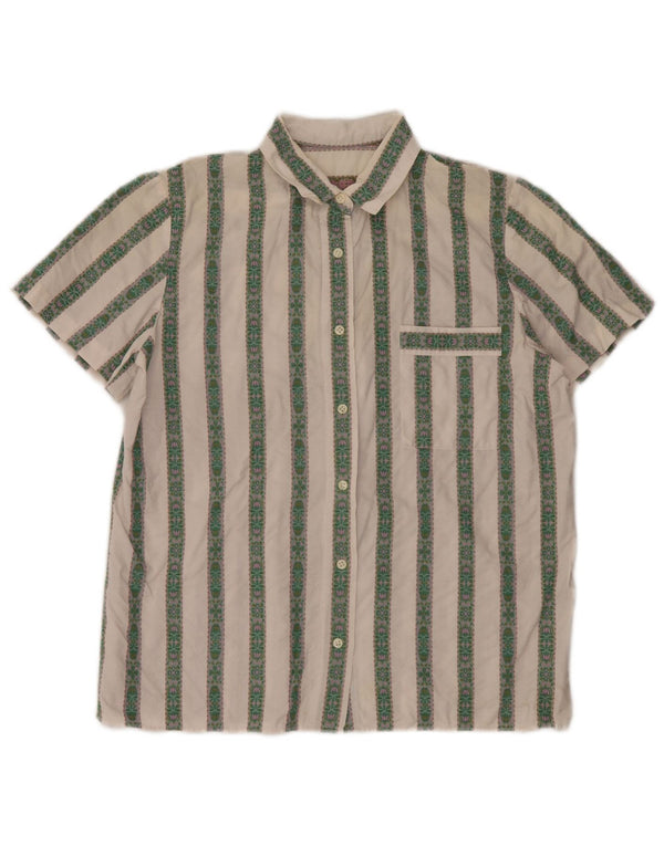 Camisa feminina vintage de manga curta UK 16 grande listrada branca