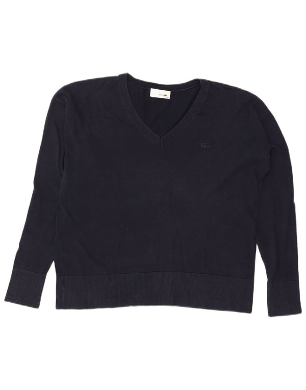 Suéter feminino Lacoste com decote em V tamanho 40 algodão azul marinho médio