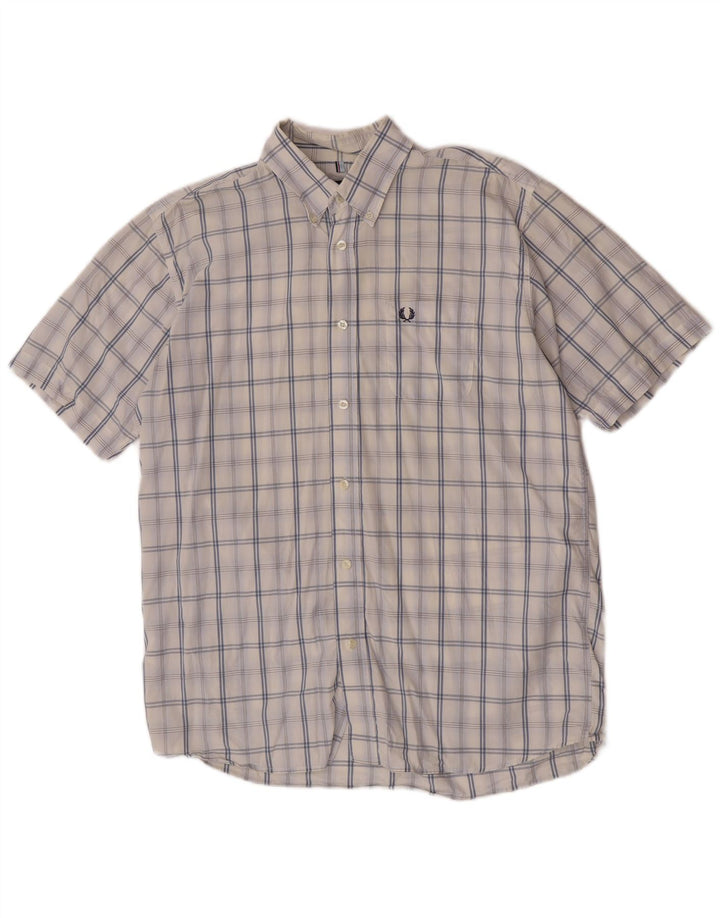 Camisa masculina de manga curta Fred Perry grande algodão xadrez branco