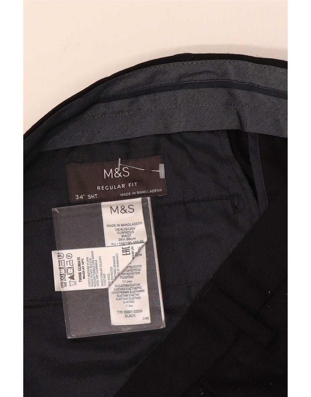 Calça Chino Masculina Marks & Spencer Regular Fit W34 L29 Lã Preta