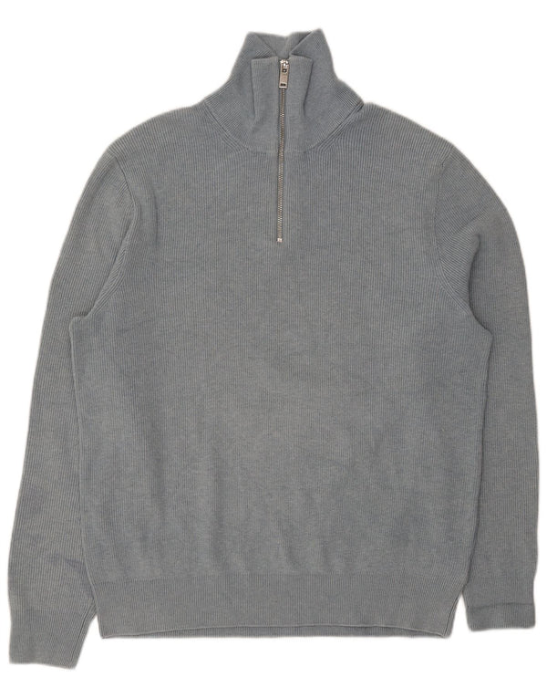 Suéter masculino Marks & Spencer com zíper e gola grande poliéster azul