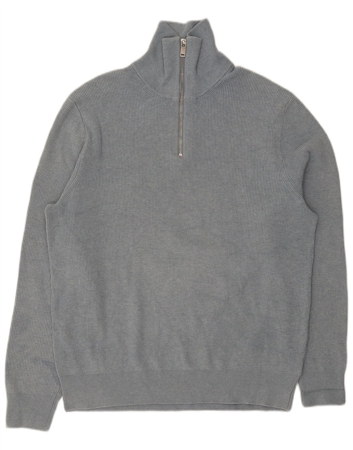 Suéter masculino Marks & Spencer com zíper e gola grande poliéster azul