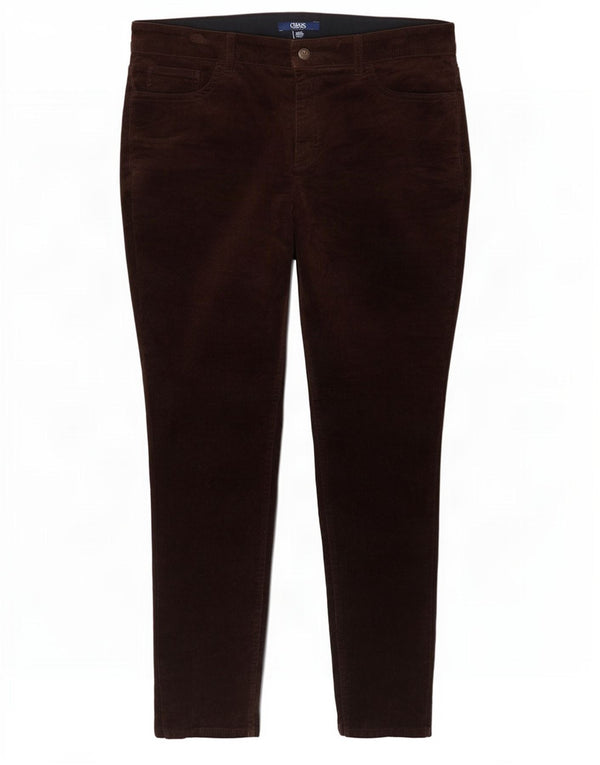 Calça feminina de veludo cotelê Chaps US 14 XL W34 L29 algodão marrom