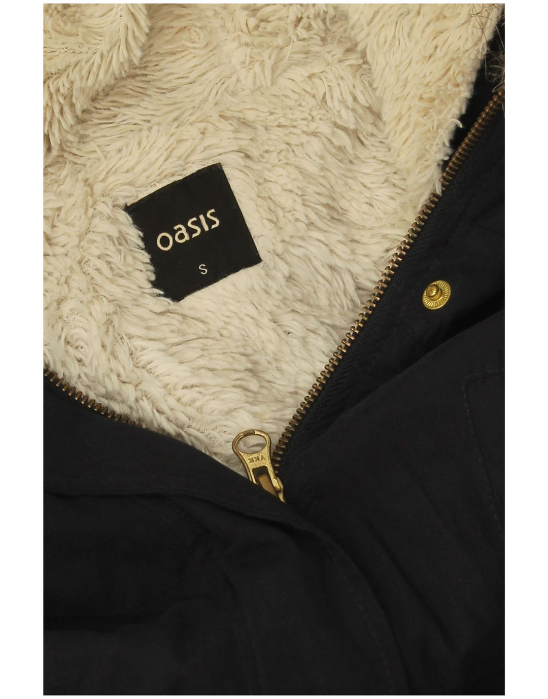 Jaqueta feminina Oasis Sherpa Parka com capuz grande Reino Unido 10 pequena azul marinho