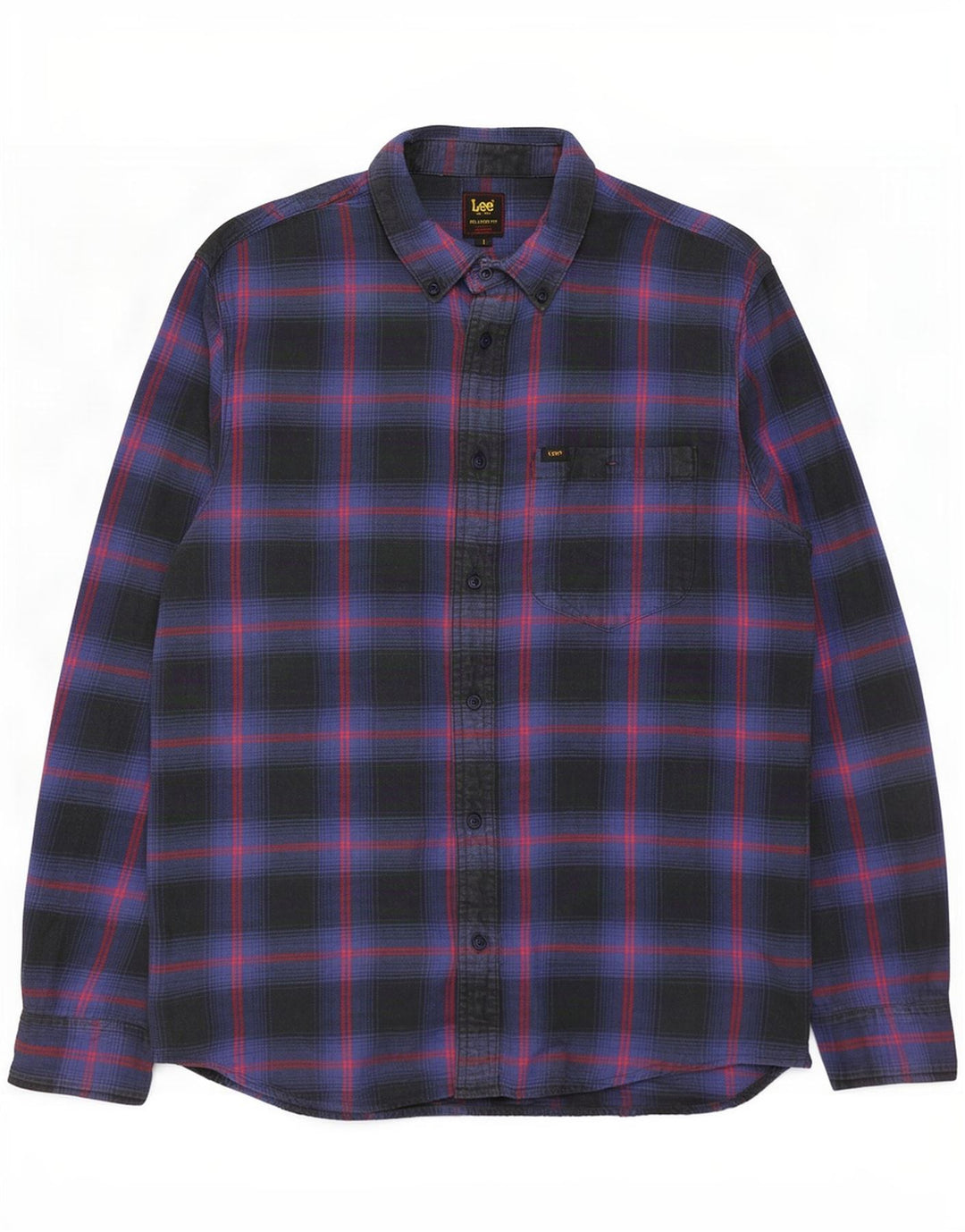 Camisa masculina Lee de flanela com ajuste relaxado, pequena, azul marinho, algodão xadrez