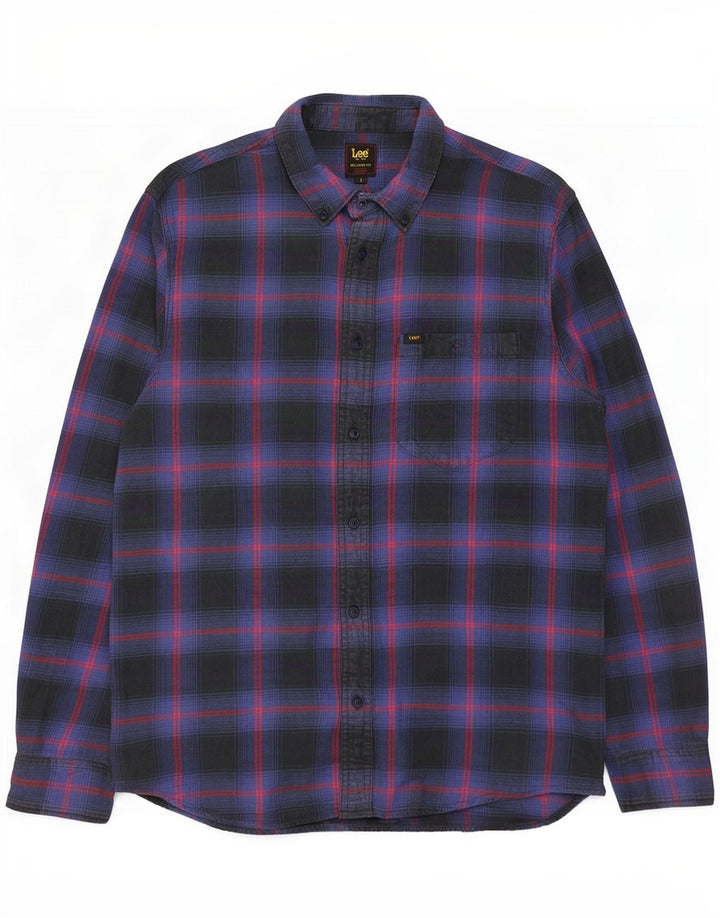 Camisa masculina Lee de flanela com ajuste relaxado, pequena, azul marinho, algodão xadrez