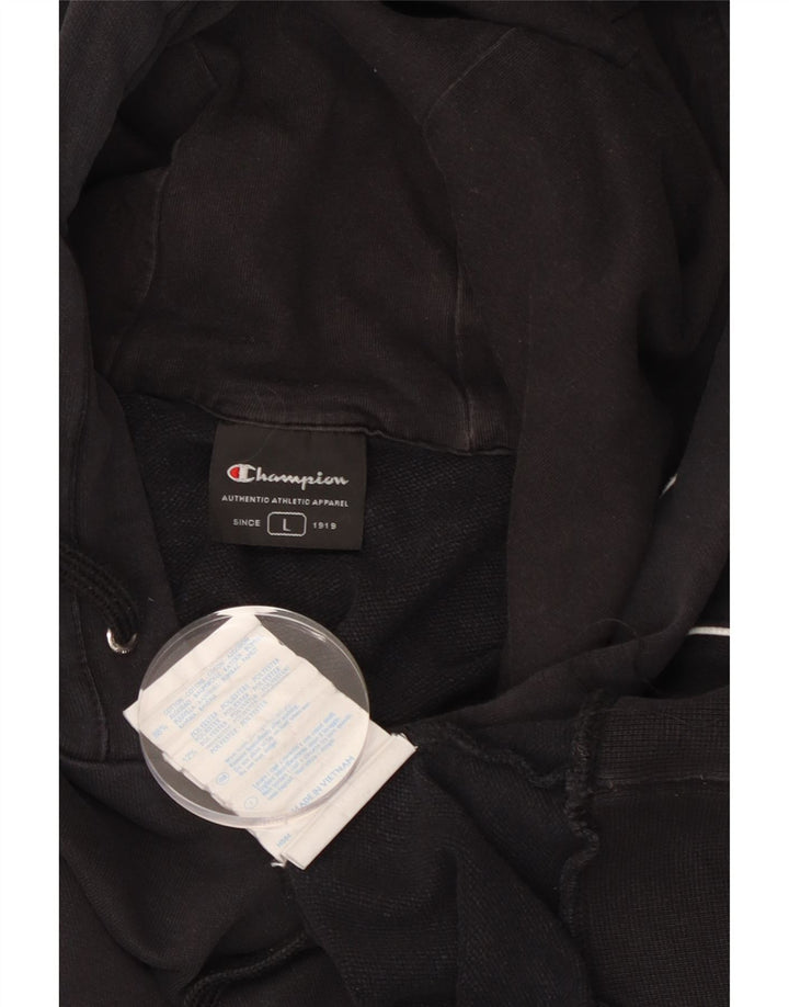 CHAMPION Suéter masculino com capuz gráfico grande algodão preto