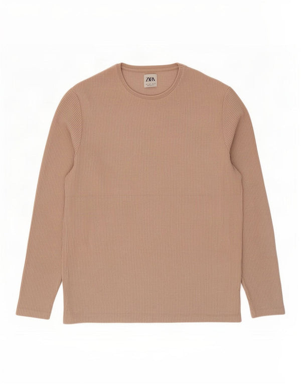 Zara Top masculino manga comprida grande algodão bege